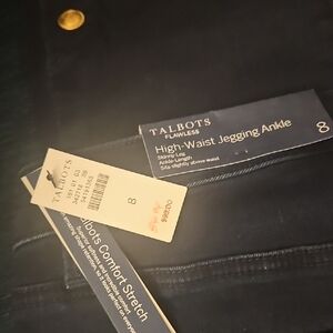 Talbots Black Denim Overalls with Gold Button Details